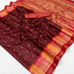 Zephyr Maroon Pure Zari Weaving Banarasi Tussar Silk Saree With Entrancing Blouse Piece