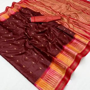 Zephyr Maroon Pure Zari Weaving Banarasi Tussar Silk Saree With Entrancing Blouse Piece