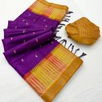 Epiphany Purple Pure Zari Weaving Banarasi Tussar Silk Saree With Imaginative Blouse Piece