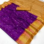 Epiphany Purple Pure Zari Weaving Banarasi Tussar Silk Saree With Imaginative Blouse Piece