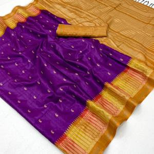Epiphany Purple Pure Zari Weaving Banarasi Tussar Silk Saree With Imaginative Blouse Piece