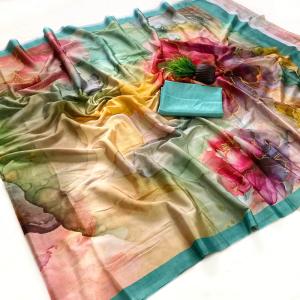 Jubilant Multicolor Digital Printed Satin Silk Saree With Sumptuous Blouse Piece