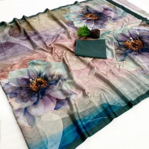 Evanescent Multicolor Digital Printed Satin Silk Saree With Comely Blouse Piece