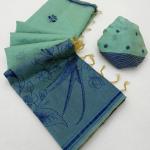 Snappy Turquoise Pure Munga Cotton Silk Saree With Exceptional Blouse Piece