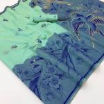 Snappy Turquoise Pure Munga Cotton Silk Saree With Exceptional Blouse Piece