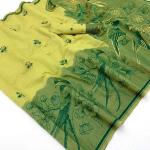 Fancifull Green Pure Munga Cotton Silk Saree With Vibrant Blouse Piece