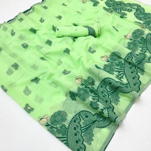 Tremendous Pista Jamdani Cotton Silk Saree With Alluring Blouse Piece