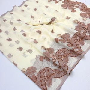 Nectarous Off White Jamdani Cotton Silk Saree With Designer Blouse Piece