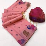 Sumptuous Pink Pure Munga Cotton Silk Saree With Scintillating Blouse Piece