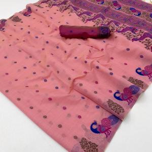 Sumptuous Pink Pure Munga Cotton Silk Saree With Scintillating Blouse Piece