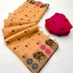 Nemesis Peach Pure Munga Cotton Silk Saree With Mesmeric Blouse Piece
