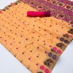 Nemesis Peach Pure Munga Cotton Silk Saree With Mesmeric Blouse Piece