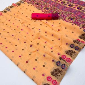 Nemesis Peach Pure Munga Cotton Silk Saree With Mesmeric Blouse Piece