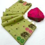 Grandiose Pista Pure Munga Cotton Silk Saree With Stunner Blouse Piece