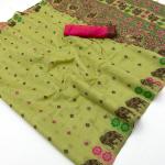 Grandiose Pista Pure Munga Cotton Silk Saree With Stunner Blouse Piece