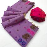 Quintessential Lavender Pure Munga Cotton Silk Saree With Chatoyant Blouse Piece