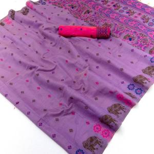 Quintessential Lavender Pure Munga Cotton Silk Saree With Chatoyant Blouse Piece