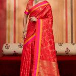 Scintilla Red Pure Zari Weaving Banarasi Silk Saree With Stylish Blouse Piece