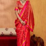 Scintilla Red Pure Zari Weaving Banarasi Silk Saree With Stylish Blouse Piece