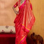 Scintilla Red Pure Zari Weaving Banarasi Silk Saree With Stylish Blouse Piece