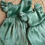 Green Silk Flared Sleeve Baby Frocks