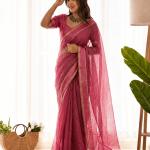 Grandiose Pink Banarasi Viscose Silk Saree With Winsome Blouse Piece