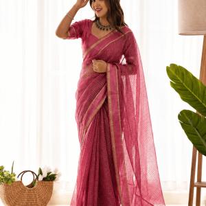 Grandiose Pink Banarasi Viscose Silk Saree With Winsome Blouse Piece