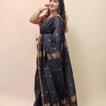 Surpassing Black Cotton Silk Saree With Rhapsody Blouse Piece