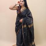 Surpassing Black Cotton Silk Saree With Rhapsody Blouse Piece