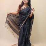 Surpassing Black Cotton Silk Saree With Rhapsody Blouse Piece