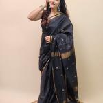 Surpassing Black Cotton Silk Saree With Rhapsody Blouse Piece
