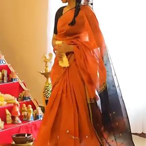 Luxuriant Orange Cotton Silk Saree With Sonorous Blouse Piece