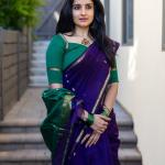 Traditional Purple Cotton Silk Saree With Verdant Blouse Piece