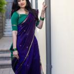 Traditional Purple Cotton Silk Saree With Verdant Blouse Piece