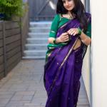 Traditional Purple Cotton Silk Saree With Verdant Blouse Piece
