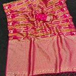 Scrupulous Dark Pink Banarasi Tissue Silk Saree With Impressive Blouse Piece