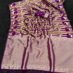 Incredible Purple Banarasi Tissue Silk Saree With Snappy Blouse Piece