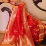 Fairytale Red Soft Silk Saree With Ailurophile Blouse Piece