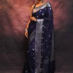 Pretty Navy Blue Soft Silk Saree With Adorning Blouse Piece