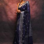 Pretty Navy Blue Soft Silk Saree With Adorning Blouse Piece