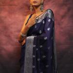 Pretty Navy Blue Soft Silk Saree With Adorning Blouse Piece