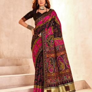 Tantalizing Black Nylon Dola Pashmina Saree With Beauteous Blouse Piece