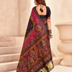 Tantalizing Black Nylon Dola Pashmina Saree With Beauteous Blouse Piece
