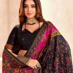 Tantalizing Black Nylon Dola Pashmina Saree With Beauteous Blouse Piece