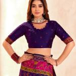 Ethnic Blue Nylon Dola Pashmina Saree With Assemblage Blouse Piece