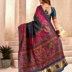 Refreshing Rama Nylon Dola Pashmina Saree With Scrumptious Blouse Piece