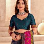Refreshing Rama Nylon Dola Pashmina Saree With Scrumptious Blouse Piece
