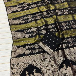 Woebegone Black Soft Banarasi Tissue Silk Saree With Luminous Blouse Piece