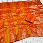 Snazzy Orange Soft Banarasi Tissue Silk Saree With Ethereal Blouse Piece