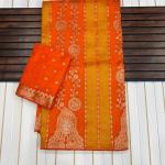 Snazzy Orange Soft Banarasi Tissue Silk Saree With Ethereal Blouse Piece